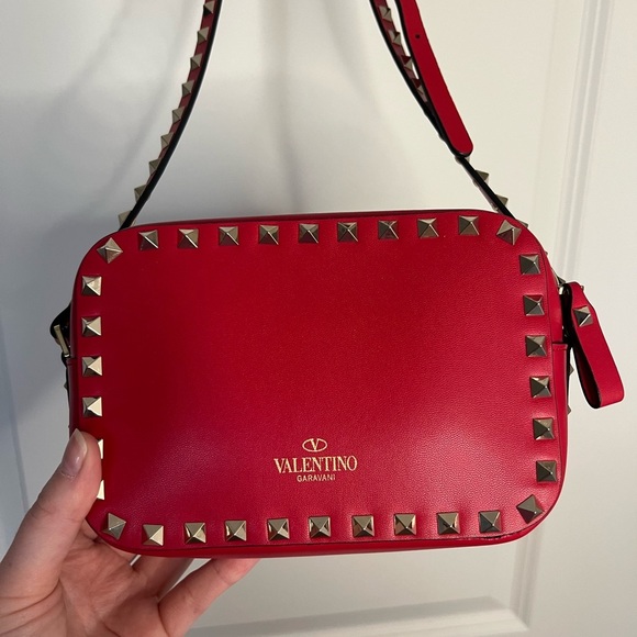 Valentino Garavani Red Rockstud Calfskin Crossbody Purse